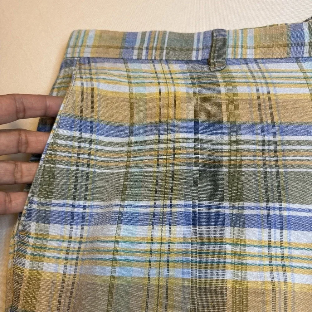 Tommy Bahama Men Blue Brown Plaid Linen Blend Casual Golf Summer Beach‎ Sz 42